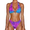 Damen Bikinis Set sexy Krawattenfarbstoff Muster Bikini Badeanzug Frauen Push Up Blue Camouflage 2 Stück Bondage Pool Print Badeanzug