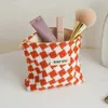 Organisateur cosmétique DJDF Plaid Orange Womens Sac cosmétique Petite toile Double Toine Portable Rangement à lèvres à lèvres Portable Coundeur Coin Purse Carte Solder Y240503