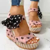 Sandaler Womens Platform Wedges Heel Fashion Cotton Tyg Dot Lace-Up Shoes Footwear 2024 Summer H240504