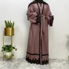 Etniska kläder Kvinnor Abaya Muslim Loose Long Sleeve Lace-Up Robe Abayas Dubai klänningar Cardigan Marocko Evening Dress Vestiods