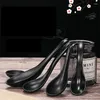 Derenwaren Sets 2 stks zwarte soep lepels plastic praktische draagbare lange handgreep anti -schaalvordering antiskid Japanse lepel