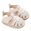 Första Walkers Summer New 0-18m nyfödda sandaler för flickor PU Soft Rubber Sole Anti Slip Baby Step Walking Shoes H240504