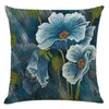 Kissenblaue Blumenpflanze Leinenbezug für Sofa moderner Wohnzimmerbankstuhlabdeckungen abnehmbar und waschbarer Kissenbezug