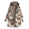 Jaquetas femininas 5xl Coat Winter Whiod Fel com capuz de jaqueta floral feminina Mulheres vintage de manga comprida bolso feminino de bolso superdimensionado