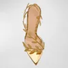 Kleiderschuhe 2024 Original Design Damen Luxuspumpen Sommer Gold Speoded Toe Metallic Branch Stiletto Heels Sandalen für Frauen
