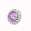 Cluster Anneaux 2024 Europe et les États-Unis Flower Amethyst Ring femelle S925 Sterling Silver Niche Bijoux