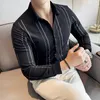 Herren lässige Hemden Streifen Männer hochwertiges Business -Shirt -Hemd Langarm Soziale Slim Fit Party Streetwear Bluse Kleidung