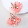 Boucles d'oreilles Girlgo Romantique et sucré de tissu à la main de fleur de fleur de cristal grand grand tempérament frais élégant haut de gamme