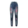 Graffiti Letter Imprimer crayon Jeans femmes Tendance Streetwear Slim High Taist Denim Pantalons Femelle Fashion Broken Holes Pantalon 240423