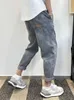 Koreanische Luxuskleidung Lose Drawing Denim Harem Hosen für Männer Vintage gewaschene elastische Bundesbund -Jeans Baagy Cargo 240426