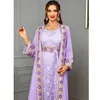 Roupas étnicas abertas abayas mulheres muçulmanas renda quimono maxi vestidos perus arabic 2 peças conjunto kaftan dubai roupas islâmicas vestido de partido eid