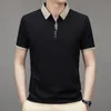 Polo -shirts Men Business Normaal Gestreepte korte mouw Gestreepte klassieke Fit Stretch Golf T -shirt Work Zomer Koreaanse solide kleding 240430