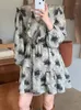 Abiti casual francese vintage sciolto femmina vestidos arruffato con scollo a v-scottini spargitura slim 2024 primavera coreana chic vestito da donna