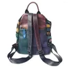 Okul çantaları kadınlar gerçek deri sırt çantası el çantası seyahat çift omuz paketi üst katman inek derisi ms çanta ekleme kontrast renk gündelik moda