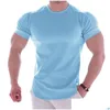 Camisetas de camisetas masculinas de camiseta de ginástica curta manga curta casual em branco slim camise