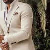 Mens Fashion Beige Slim Business Anzug Bräutigam Smoking Hochzeit Neueste Design Zweitbeuchter Jacke mit Hosen 240430