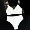 Frauen Badebekleidung Pearl White Bikini Frauen Split elegant einfache Taille Push Up Brasilian Biquinis Frau