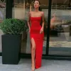 Красное без рукавов Slit Sexy Maxi Long Dress 2024 Summer Women Fashion Club платье элегантное наряды Bodycon Black Pure Clothing