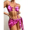 Dames badmode sexy bedrukte halter bikini vrouwen vrouwelijke zwempak drie-stukjes ingesteld met sarong bather badpak zwemmen k3181
