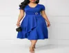 Summer Elegant Mother039s Short Sleeve Royal Blue Temperament Fashion Asymmetric Dress 5XL Bandage Waist Office Midi Casual Dre6088766