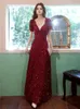Платья для вечеринок вино красное платье Женщины весна лето с блестками с коротким рукавом с коротким рукавом длинные азирные юбки