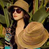 Berets Straw Hat Handig opvouwbare kleurrijke brim sun beach zomer zacht