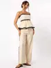 Ruffle Sling Top Two Piece Set Women Elegant Stripe Sleeveless Wide Leg Pants Female Suit 2024 Summer High Waist Lady Suits 240419