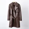 Women's Leather Lady äkta långa jackor 2024 Spring Autumn Sheepskin Coat Design Trench