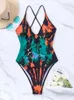 Swimwear Women's Cikini Tie Dye Criss Cross Backless Swimsuit For Women Beach Summer Bathing Fssuit One Piece