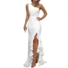 Abiti casual Donne Donne Midi Beach Dress White One Spalla senza maniche Brufferia asimmetrica Flitta sexy BodyCon Party Nightclub