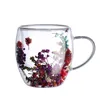 Tassen Füllungen trocken Blumen Doppelwandglas Tasse mit Griff hitzebeständig kaltem Getränk Tee Kaffee isoliert Becher Kreatives Geschenk