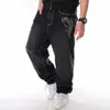 Street Dance Wide Legs Baggy Jeans Männer Mode Stickerei schwarzer loser Brett Denimhose Männlicher Rap Hip Hop Plus Size 3046 240430