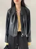 Vestes pour femmes Top End Femme Français Black PU Long manteau court manteau élégant tout match de la fermeture à la fermeture à collier