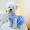 Vêtements pour chiens 1pc Vêtements pour animaux de compagnie chat printemps / été bleu arc valtz princesse robe traction boucle adaptée aux petits et moyens chiens de taille moyenne