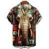 Men's Casual Shirts Hawaiian Shirt Summer 3d Printed Elephant Pattern Men Short Sleeve Street Lapel Button Top Clothing