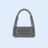 Drawstring 24 Niche Design Handtas Tas Zilver Imitatie Metaal Pating Handgemaakte Glitter kralen is koel