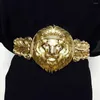 Cintos light alloy metal cistão larga moda de couro falso fivela feminina feminina cinturão elástica de cintura de leão dourada capa