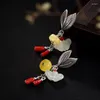 Dangle Earrings S925 Pure Silver Inlay Hetian Jade Bai Yuna Restoring Ancient Ways Ms Red Wax Leaf Pendant Wholesale