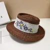 Geniş Memul Şapkalar Yaz Moda Çiçek Şeridi Güzel Doğal Saman Şapkası İçbükey Top Beach Tatil Vintage Boho Sombrero Mujer Playa