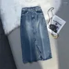 Röcke hohe Taille Klassiker Denim Frauen lang 2024 Frühlingssommer Button Front Split Chic Jeans Wrap A-Line Frau