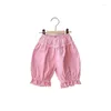 Trousers Children Clothing Girls Solid Color Pants 2024 Summer Korean Style Vintage Lace Loose Fashionable Casual Bloomers