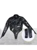 Shiny Artificial PU in pelle con cerniera aperta vestiti aderente con cavallo con aspetto bagnato in PVC Terzata aderente 240430
