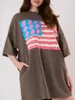 Casual jurken dames 4 juli Tops korte mouw ronde nek vlag afdrukken oversized t-shirts zomer mini-jurk