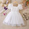 Girl Dresses Pretty Kids Toddler Girls Dress Embroidery Flower Short Sleeve Mesh Patchwork Princess Party Prom Tulle 1-6 Years