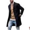 Heren Trench Coats Spring Winter Mens Brand Fleece Blends jas mannelijke overjas casual solide slanke kraag lange katoenen jas streetwear dr dhfce