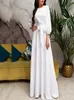 Vintage Bow Tie Maxi Long White Dres Lantern Sleeve Elegant Bandage Solid O Neck Boho FloorLength 2203303193938