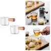 Kaffeetöpfe 2pcs Transparent Glascreamer mit Holzgriff Mini Milchkrug