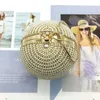 Taillenbeutel elegante Perle Strass runde Ballkupplung Handtasche mit Kreis Ringobergrenze Frauen Hochzeit Brautparty Abend Geldbeutel Beutel Box