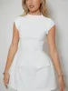 Casual jurken Elegante hoge taille bodycon mini jurk vrouwen mode ronde nek korte mouw ritsje 2024 chic y2k street vestido