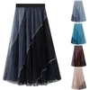 Kjolar för kvinnor plus storlek oregelbunden färg mesh kjol super fairy veckad kvinnokläder trend 2024 faldas